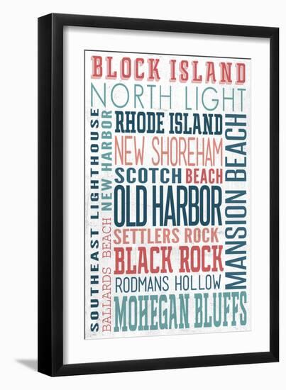 Block Island - Typography - New Colors-Lantern Press-Framed Art Print