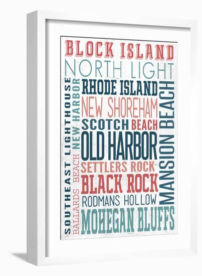 Block Island - Typography - New Colors-Lantern Press-Framed Art Print