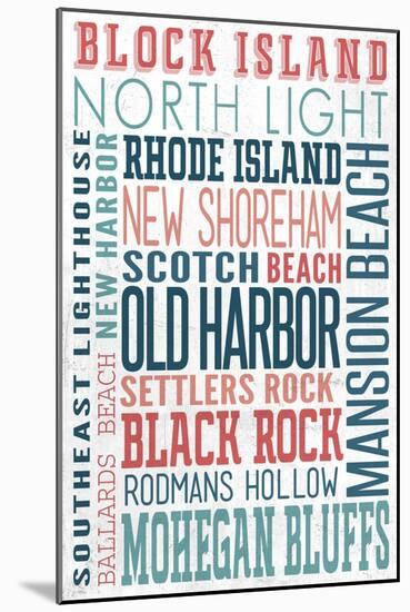 Block Island - Typography - New Colors-Lantern Press-Mounted Art Print