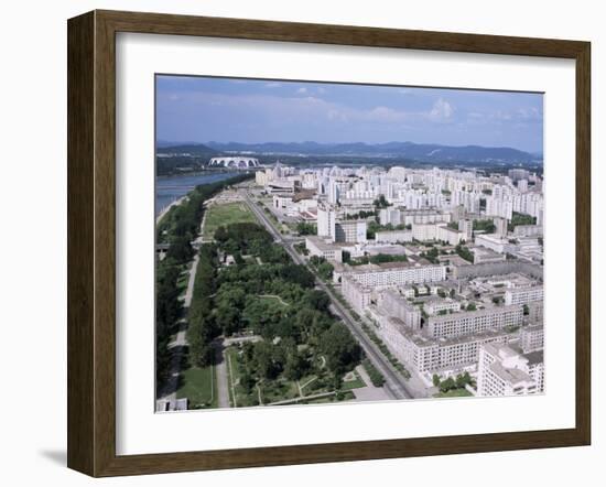 Blocks of Flats Beside Taedong River, Park and Distant Mayday Stadium, Pyongyang, North Korea-Tony Waltham-Framed Photographic Print