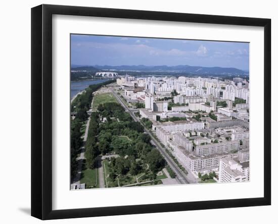 Blocks of Flats Beside Taedong River, Park and Distant Mayday Stadium, Pyongyang, North Korea-Tony Waltham-Framed Photographic Print