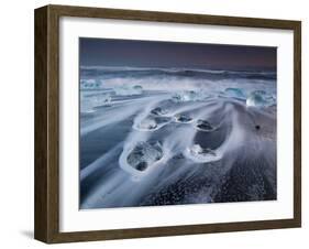 Blocks of Ice on the Black Sand Beach in Southern Iceland-Alex Saberi-Framed Photographic Print