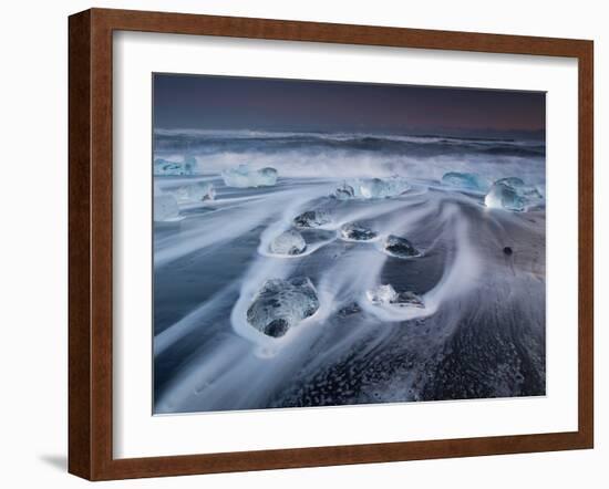 Blocks of Ice on the Black Sand Beach in Southern Iceland-Alex Saberi-Framed Photographic Print