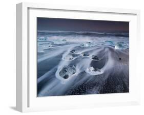 Blocks of Ice on the Black Sand Beach in Southern Iceland-Alex Saberi-Framed Photographic Print