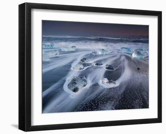 Blocks of Ice on the Black Sand Beach in Southern Iceland-Alex Saberi-Framed Premium Photographic Print