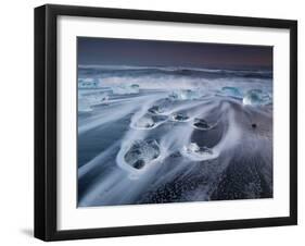 Blocks of Ice on the Black Sand Beach in Southern Iceland-Alex Saberi-Framed Premium Photographic Print