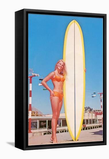 Blonde Bathing Beauty with Board-null-Framed Stretched Canvas