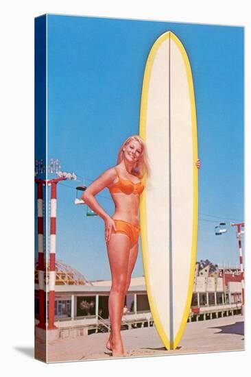 Blonde Bathing Beauty with Board-null-Stretched Canvas