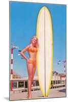 Blonde Bathing Beauty with Board-null-Mounted Art Print