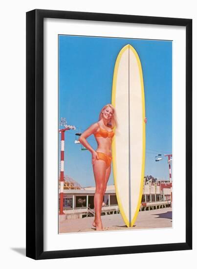 Blonde Bathing Beauty with Board-null-Framed Art Print