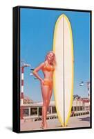 Blonde Bathing Beauty with Board-null-Framed Stretched Canvas