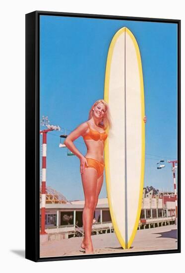 Blonde Bathing Beauty with Board-null-Framed Stretched Canvas