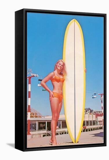Blonde Bathing Beauty with Board-null-Framed Stretched Canvas
