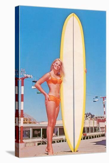 Blonde Bathing Beauty with Board-null-Stretched Canvas