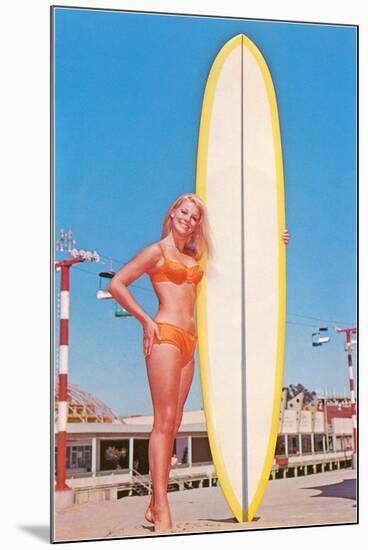 Blonde Bathing Beauty with Board-null-Mounted Art Print