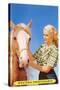 Blonde Cowgirl with Palomino-null-Stretched Canvas