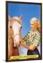 Blonde Cowgirl with Palomino-null-Framed Art Print