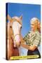 Blonde Cowgirl with Palomino-null-Stretched Canvas