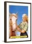 Blonde Cowgirl with Palomino-null-Framed Art Print