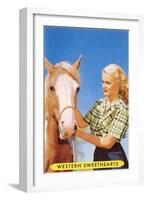 Blonde Cowgirl with Palomino-null-Framed Art Print