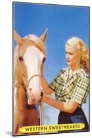 Blonde Cowgirl with Palomino-null-Mounted Art Print