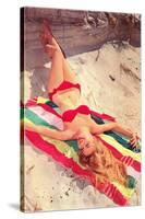 Blonde in Bikini on Beach Towel-null-Stretched Canvas