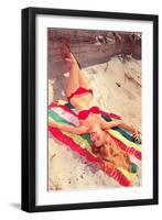 Blonde in Bikini on Beach Towel-null-Framed Art Print