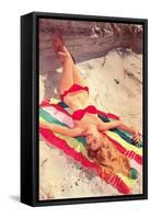 Blonde in Bikini on Beach Towel-null-Framed Stretched Canvas