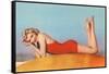 Blonde in Red Bathing Suit-null-Framed Stretched Canvas