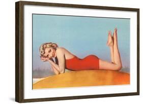 Blonde in Red Bathing Suit-null-Framed Art Print