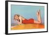 Blonde in Red Bathing Suit-null-Framed Art Print