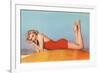 Blonde in Red Bathing Suit-null-Framed Art Print