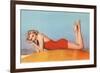 Blonde in Red Bathing Suit-null-Framed Art Print