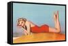 Blonde in Red Bathing Suit-null-Framed Stretched Canvas