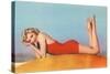 Blonde in Red Bathing Suit-null-Stretched Canvas