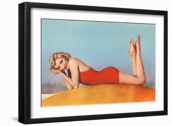 Blonde in Red Bathing Suit-null-Framed Art Print