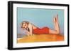 Blonde in Red Bathing Suit-null-Framed Art Print