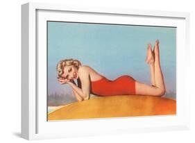 Blonde in Red Bathing Suit-null-Framed Art Print