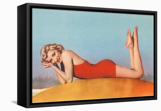 Blonde in Red Bathing Suit-null-Framed Stretched Canvas