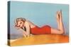 Blonde in Red Bathing Suit-null-Stretched Canvas