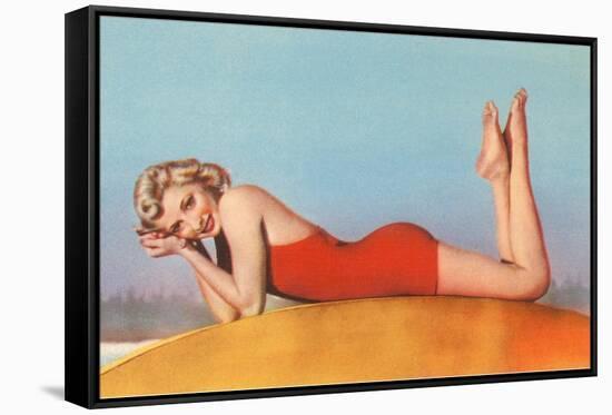 Blonde in Red Bathing Suit-null-Framed Stretched Canvas