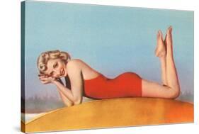 Blonde in Red Bathing Suit-null-Stretched Canvas