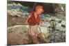 Blonde Lady Fishing-null-Mounted Premium Giclee Print