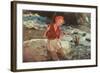 Blonde Lady Fishing-null-Framed Art Print