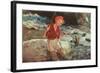 Blonde Lady Fishing-null-Framed Art Print