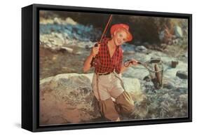 Blonde Lady Fishing-null-Framed Stretched Canvas