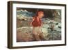 Blonde Lady Fishing-null-Framed Art Print