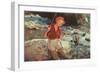 Blonde Lady Fishing-null-Framed Art Print