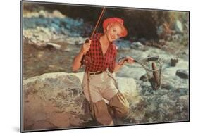 Blonde Lady Fishing-null-Mounted Art Print