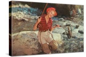 Blonde Lady Fishing-null-Stretched Canvas